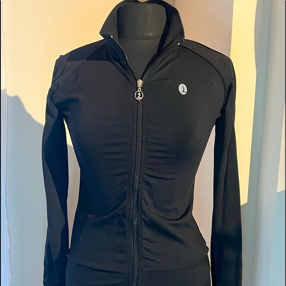 Black stretchy workout zip-up jacket - Picture 1 of 4